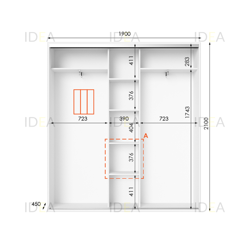 Шафа-купе IDEA серія 6 190 x 45 x 210 см Білий дзеркало