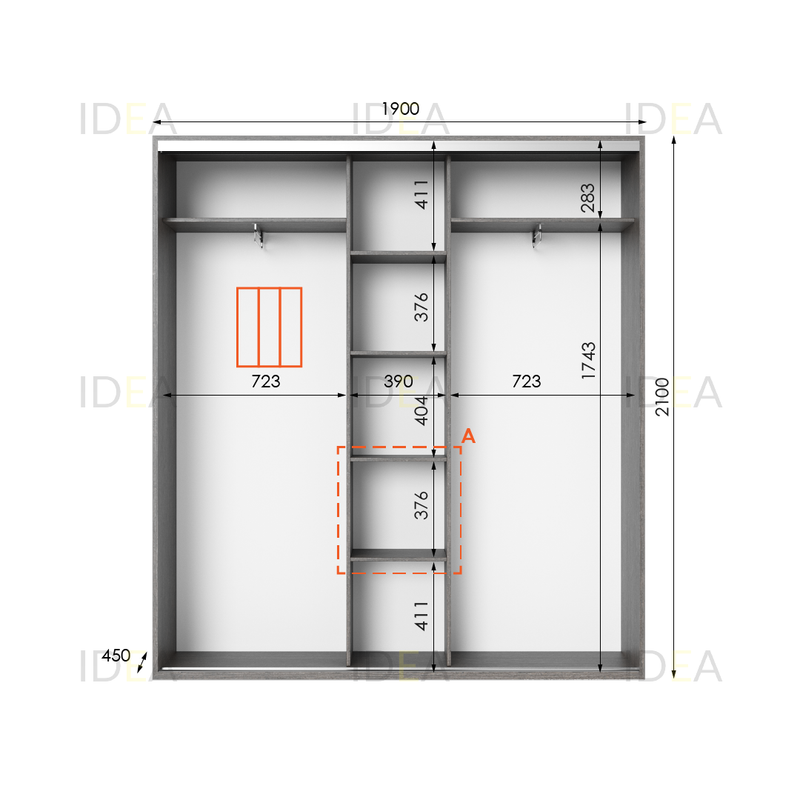 Шафа-купе IDEA серія 6 190 x 45 x 210 см Венге темний дзеркало