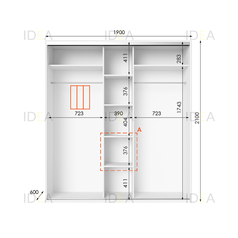 Шафа-купе IDEA серія 6 190 x 60 x 210 см Білий дзеркало