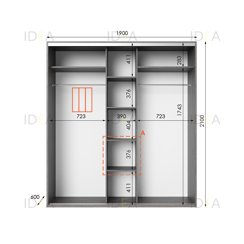 Шафа-купе IDEA серія 6 190 x 60 x 210 см Венге темний дзеркало