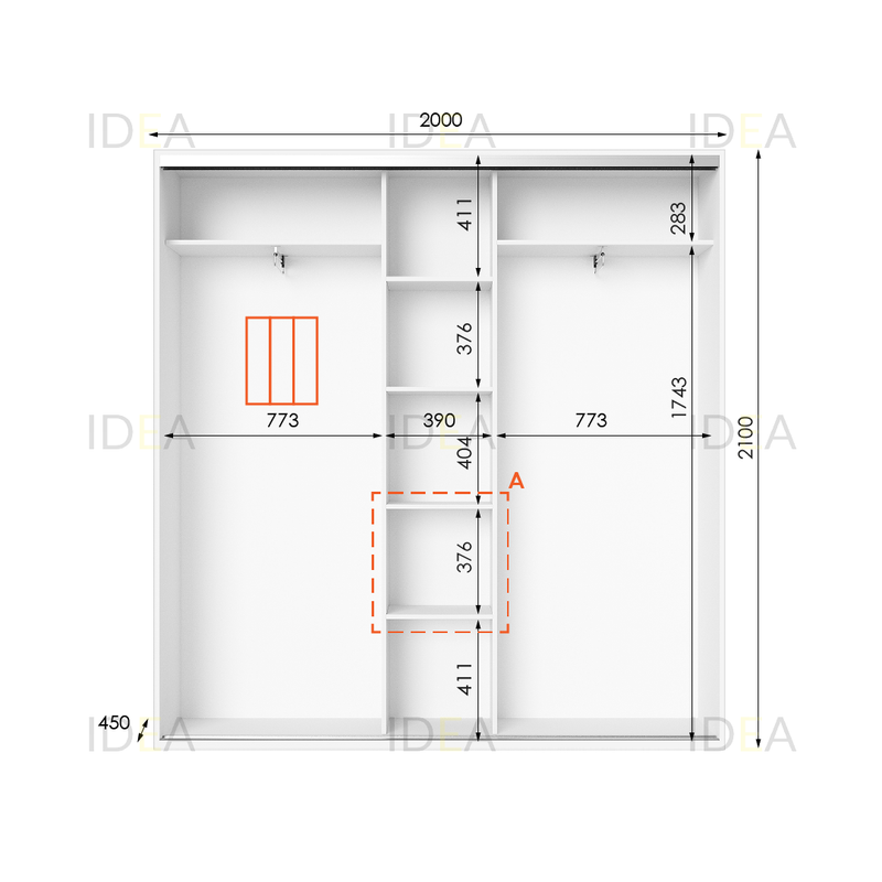 Шафа-купе IDEA серія 6 200 x 45 x 210 см Білий дзеркало