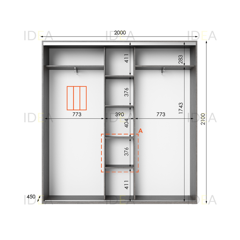 Шафа-купе IDEA серія 6 200 x 45 x 210 см Венге темний дзеркало