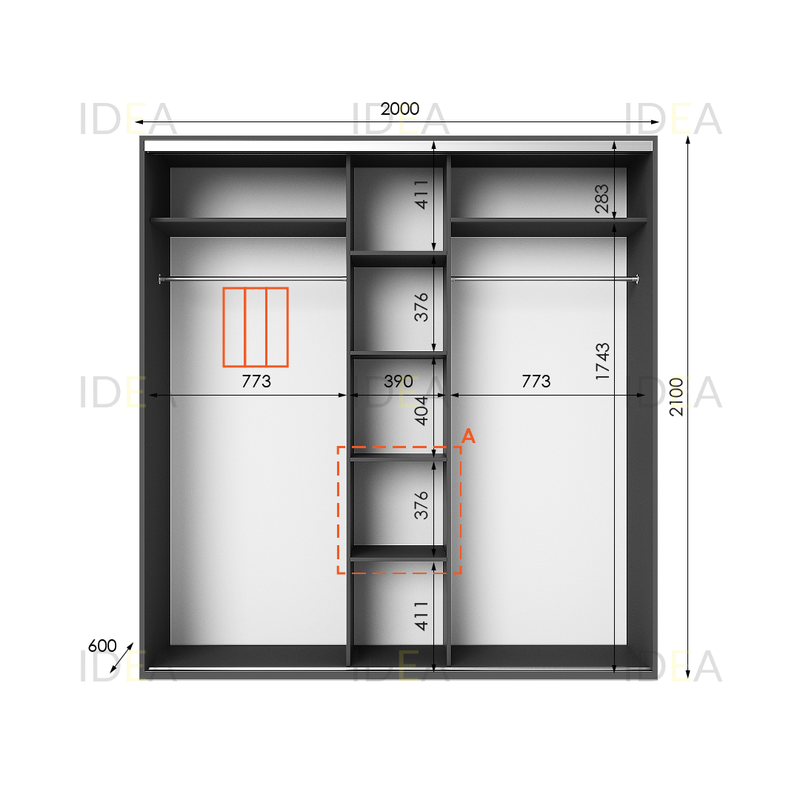 Шафа-купе IDEA серія 6 200 x 60 x 210 см Антрацит дзеркало