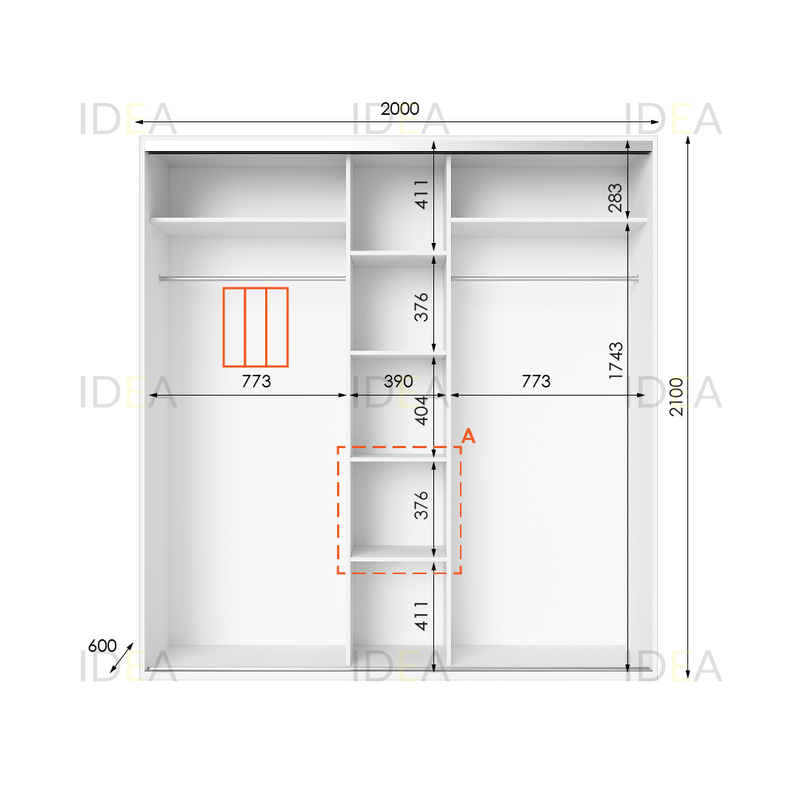 Шафа-купе IDEA серія 6 200 x 60 x 210 см Білий