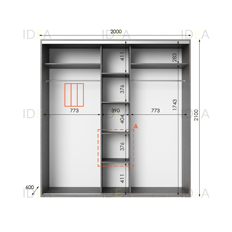 Шафа-купе IDEA серія 6 200 x 60 x 210 см Венге темний дзеркало