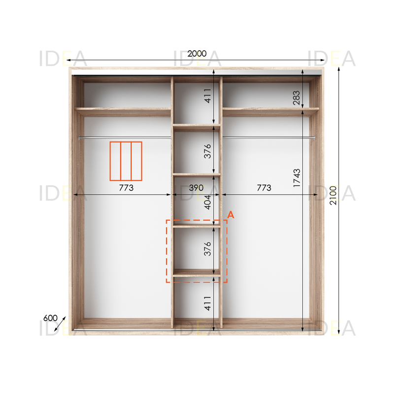Шафа-купе IDEA серія 6 200 x 60 x 210 см Дуб сонома дзеркало