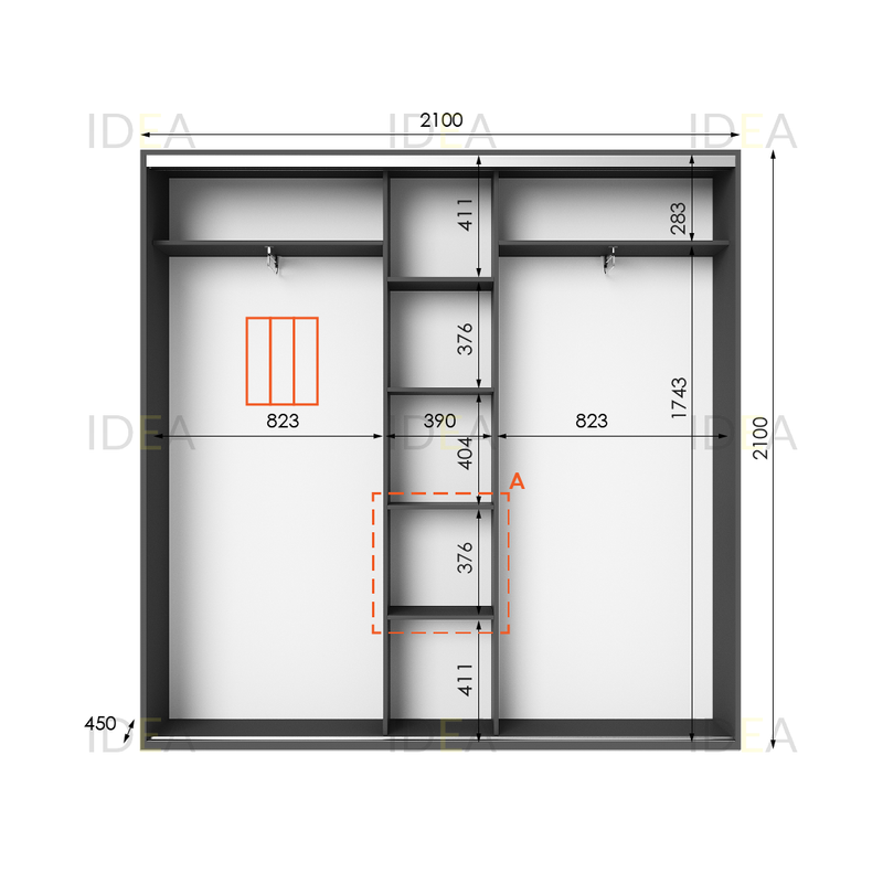 Шафа-купе IDEA серія 6 210 x 45 x 210 см Антрацит дзеркало