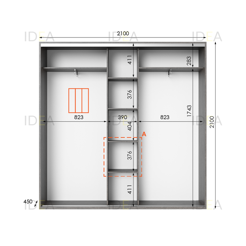 Шафа-купе IDEA серія 6 210 x 45 x 210 см Венге темний дзеркало