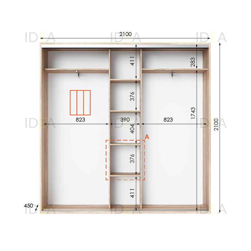 Шафа-купе IDEA серія 6 210 x 45 x 210 см Дуб Сонома