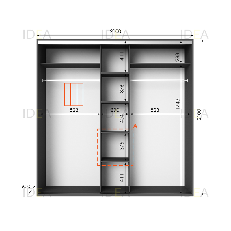 Шафа-купе IDEA серія 6 210 x 60 x 210 см Антрацит дзеркало