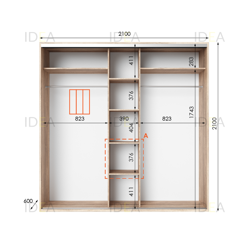 Шафа-купе IDEA серія 6 210 x 60 x 210 см Дуб Сонома