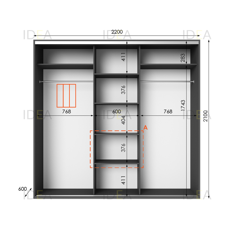 Шафа-купе IDEA серія 6 220 x 60 x 210 см Антрацит