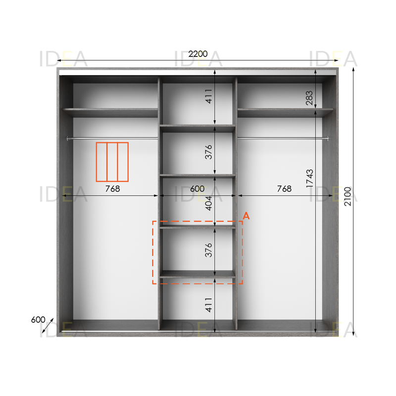Шафа-купе IDEA серія 6 220 x 60 x 210 см Венге темний дзеркало