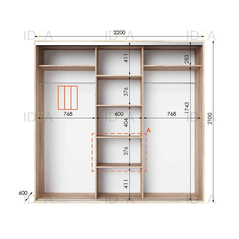 Шафа-купе IDEA серія 6 220 x 60 x 210 см Дуб сонома дзеркало