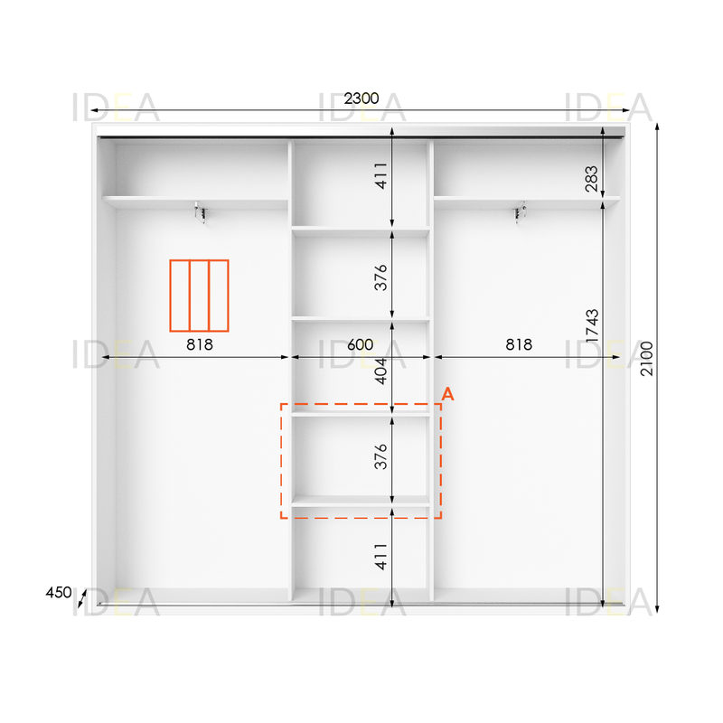 Шафа-купе IDEA серія 6 230 x 45 x 210 см Білий