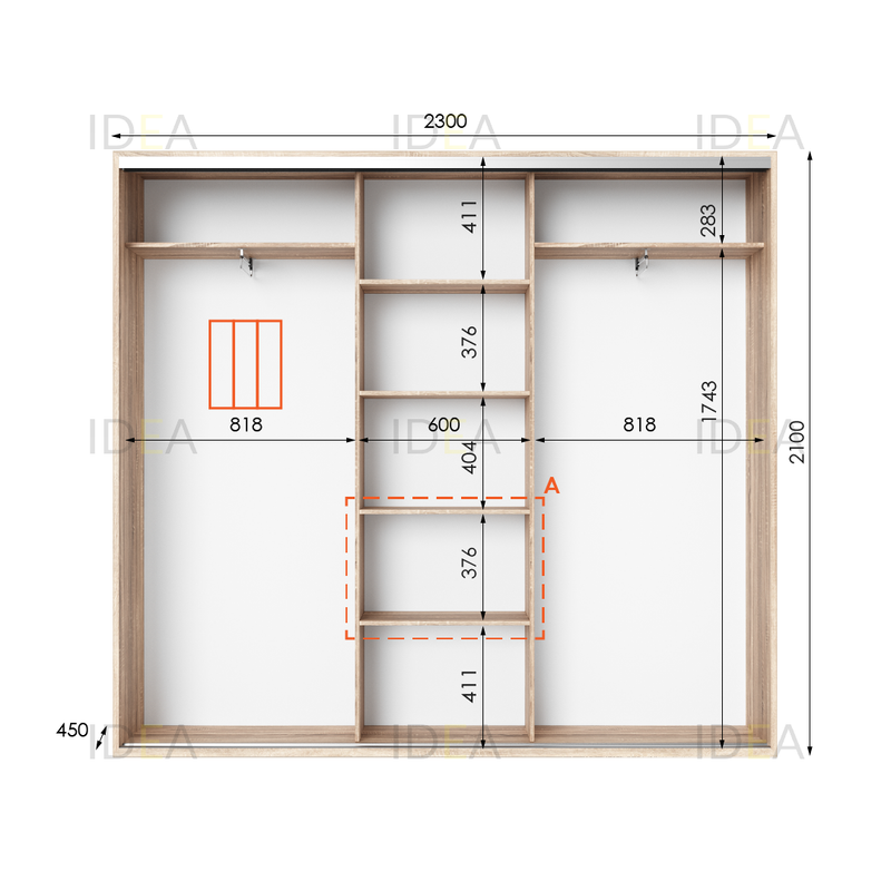 Шафа-купе IDEA серія 6 230 x 45 x 210 см Дуб Сонома