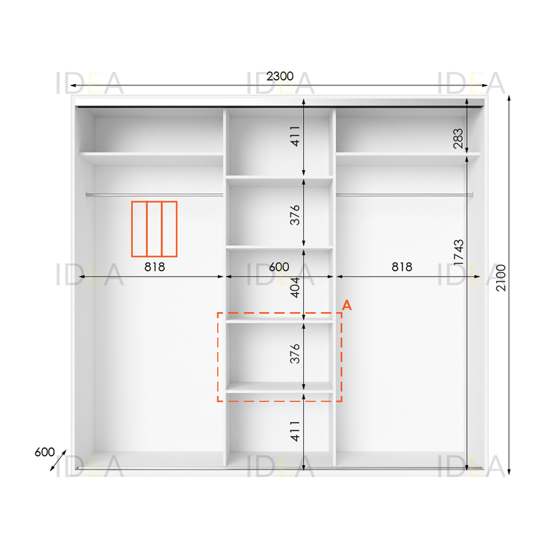 Шафа-купе IDEA серія 6 230 x 60 x 210 см Білий