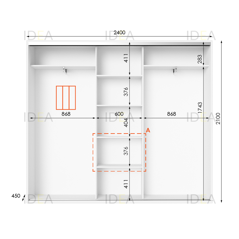 Шафа-купе IDEA серія 6 240 x 45 x 210 см Білий дзеркало