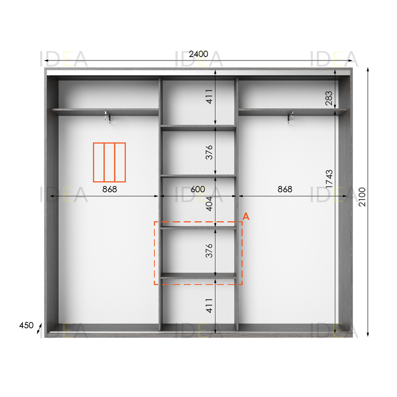 Шафа-купе IDEA серія 6 240 x 45 x 210 см венге темний