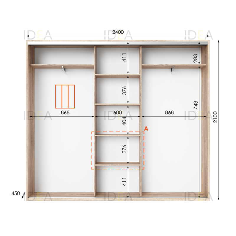 Шафа-купе IDEA серія 6 240 x 45 x 210 см Дуб сонома дзеркало