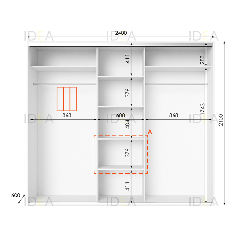 Шафа-купе IDEA серія 6 240 x 60 x 210 см Білий