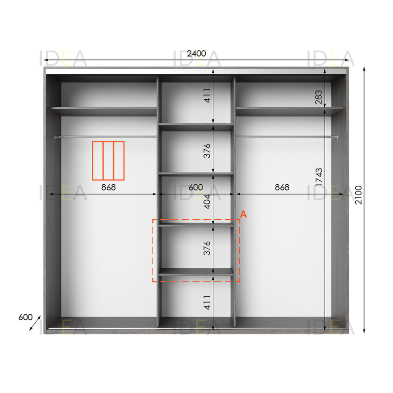 Шафа-купе IDEA серія 6 240 x 60 x 210 см Венге темний дзеркало