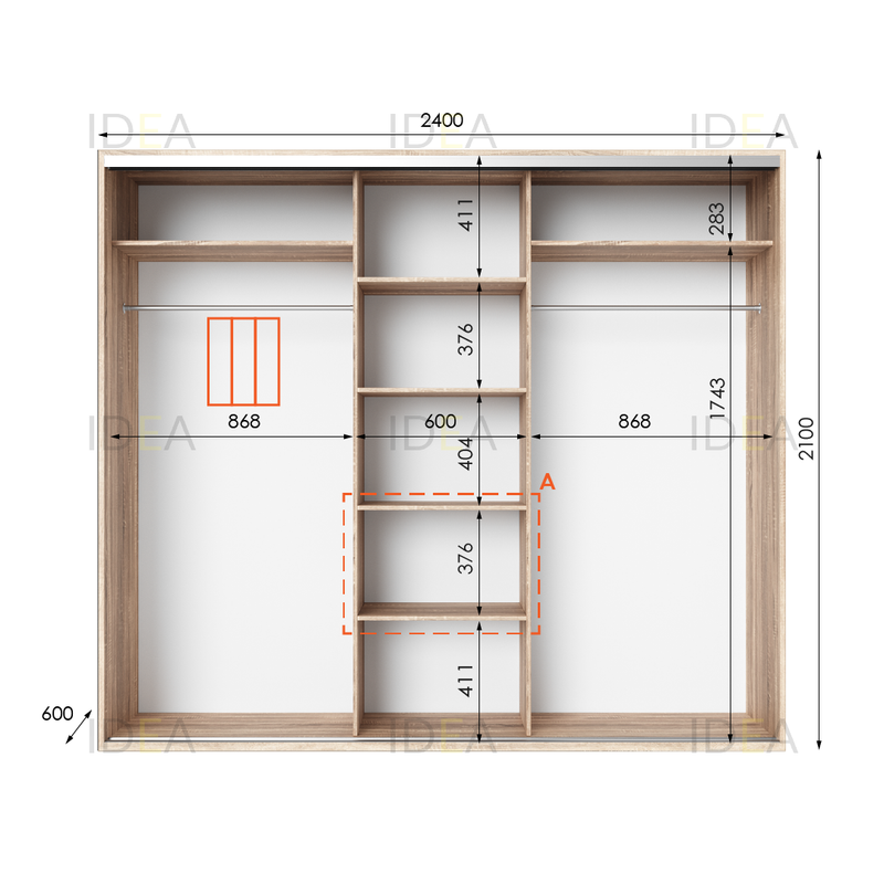 Шафа-купе IDEA серія 6 240 x 60 x 210 см Дуб сонома дзеркало