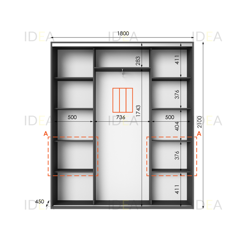 Шафа-купе IDEA серія 7 180 x 45 x 210 см Антрацит