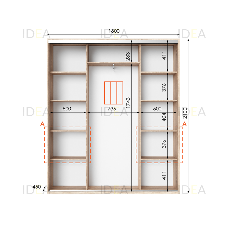 Шафа-купе IDEA серія 7 180 x 45 x 210 см Дуб Сонома