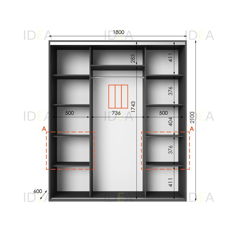 Шафа-купе IDEA серія 7 180 x 60 x 210 см Антрацит дзеркало