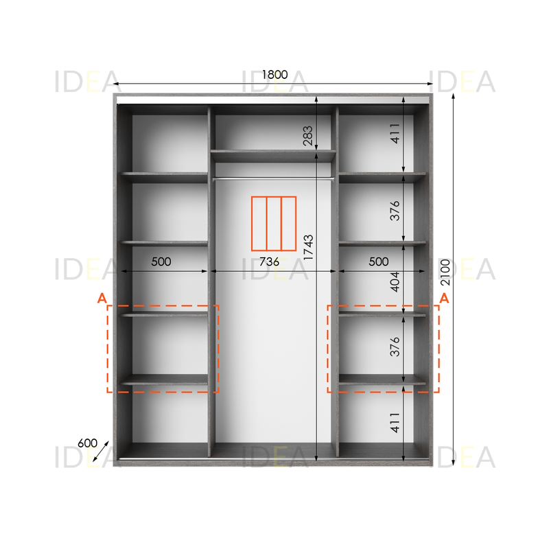 Шафа-купе IDEA серія 7 180 x 60 x 210 см Венге темний дзеркало