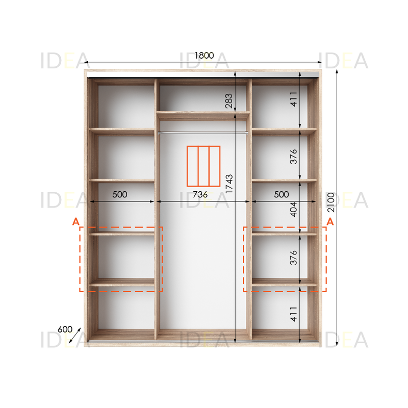 Шафа-купе IDEA серія 7 180 x 60 x 210 см Дуб сонома дзеркало