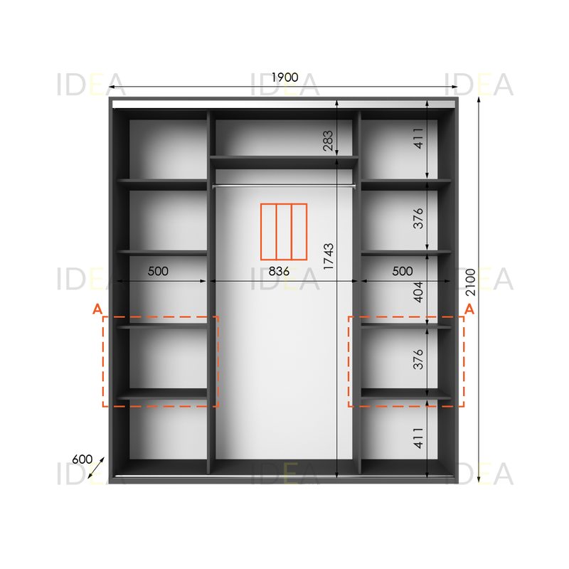 Шафа-купе IDEA серія 7 190 x 60 x 210 см Антрацит дзеркало