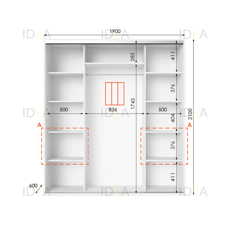 Шафа-купе IDEA серія 7 190 x 60 x 210 см Білий дзеркало