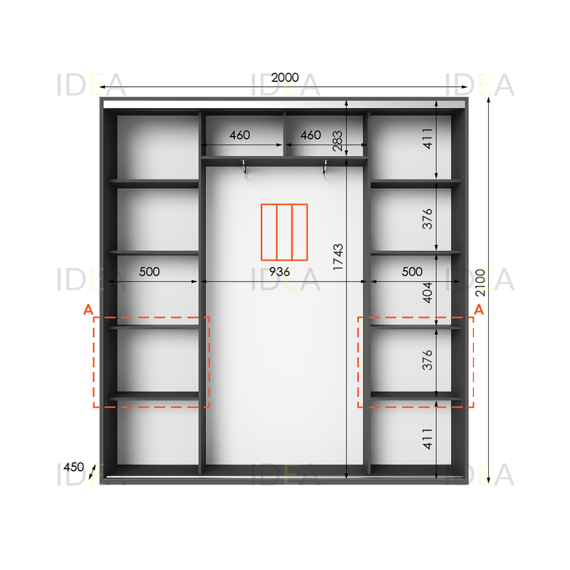 Шафа-купе IDEA серія 7 200 x 45 x 210 см Антрацит дзеркало