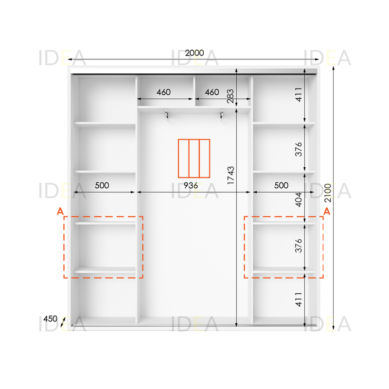 Шафа-купе IDEA серія 7 200 x 45 x 210 см Білий дзеркало