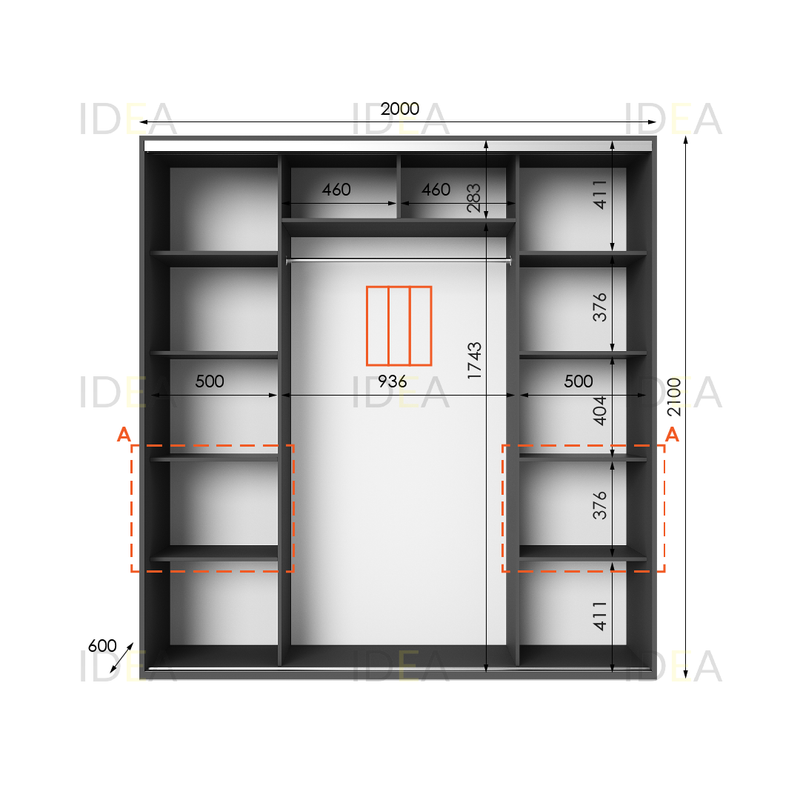 Шафа-купе IDEA серія 7 200 x 60 x 210 см Антрацит дзеркало