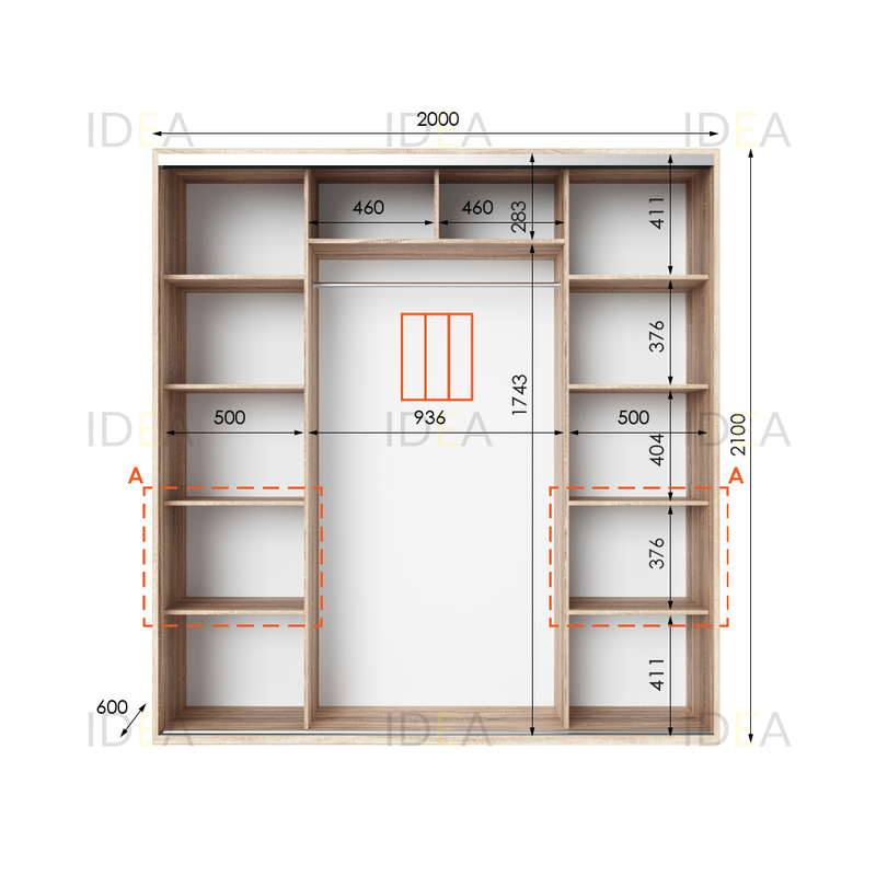 Шафа-купе IDEA серія 7 200 x 60 x 210 см Дуб сонома дзеркало