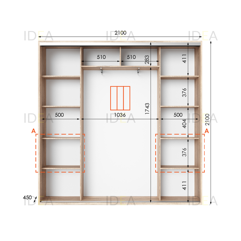 Шафа-купе IDEA серія 7 210 x 45 x 210 см Дуб сонома дзеркало