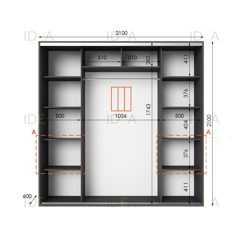 Шафа-купе IDEA серія 7 210 x 60 x 210 см Антрацит