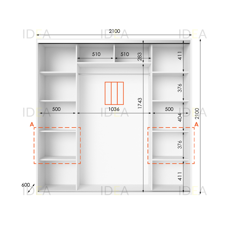 Шафа-купе IDEA серія 7 210 x 60 x 210 см Білий дзеркало