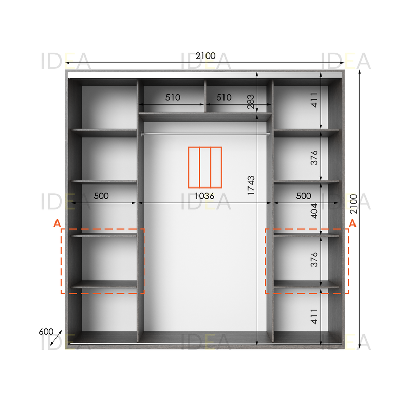Шафа-купе IDEA серія 7 210 x 60 x 210 см Венге темний дзеркало
