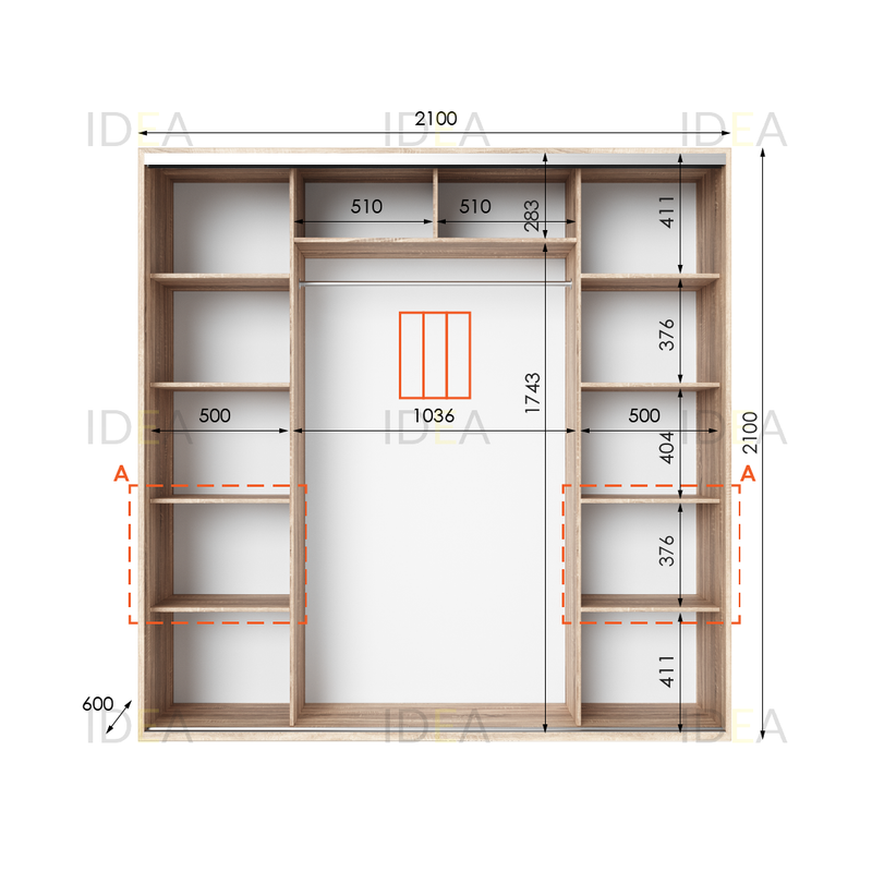 Шафа-купе IDEA серія 7 210 x 60 x 210 см Дуб Сонома