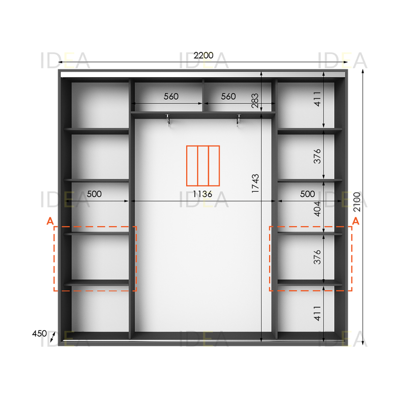 Шафа-купе IDEA серія 7 220 x 45 x 210 см Антрацит