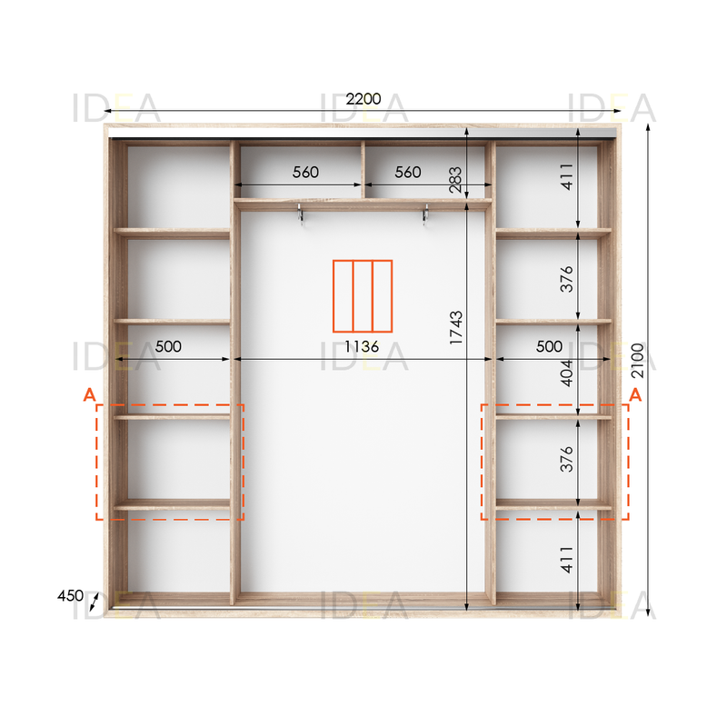 Шафа-купе IDEA серія 7 220 x 45 x 210 см Дуб Сонома