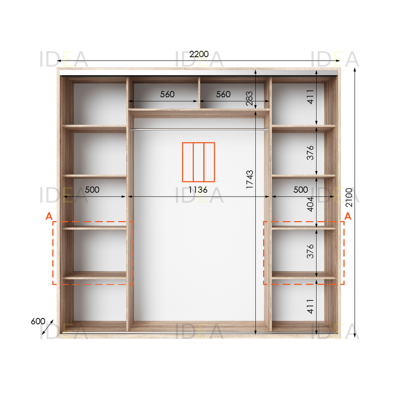 Шафа-купе IDEA серія 7 220 x 60 x 210 см Дуб сонома дзеркало