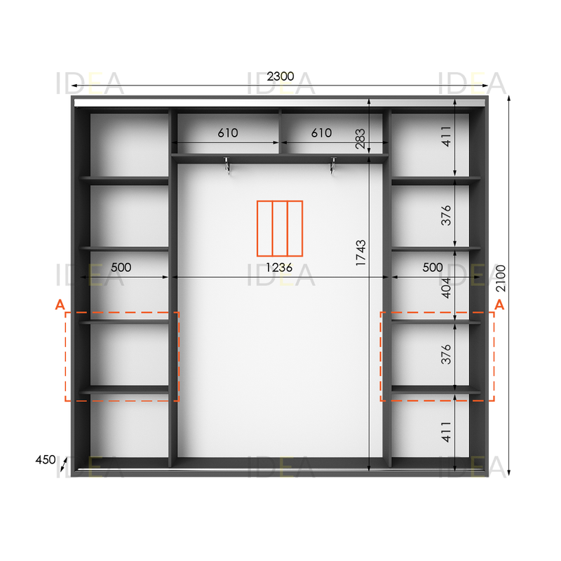 Шафа-купе IDEA серія 7 230 x 45 x 210 см Антрацит дзеркало