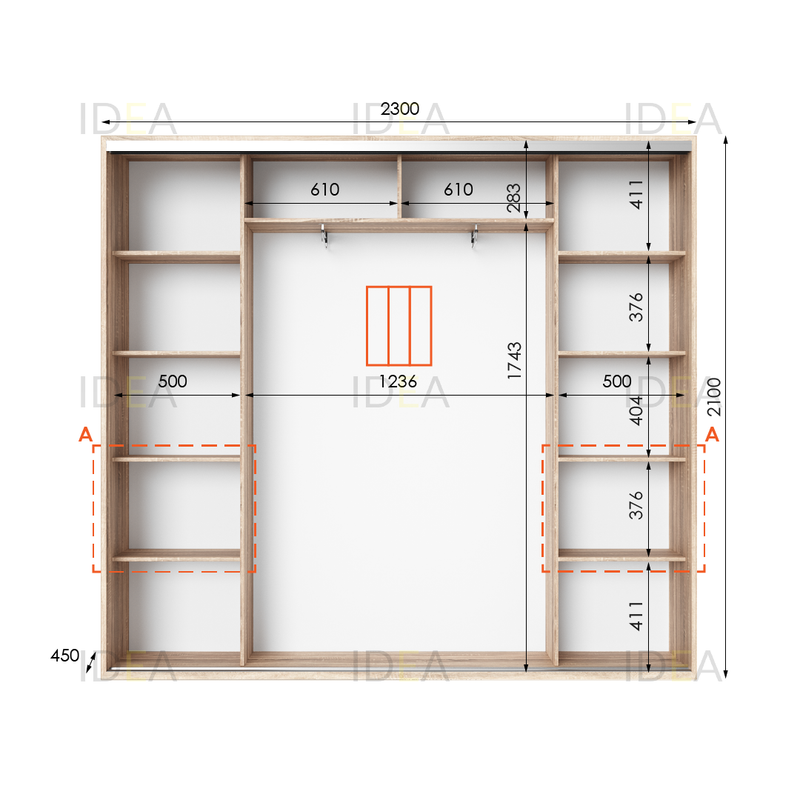 Шафа-купе IDEA серія 7 230 x 45 x 210 см Дуб сонома дзеркало