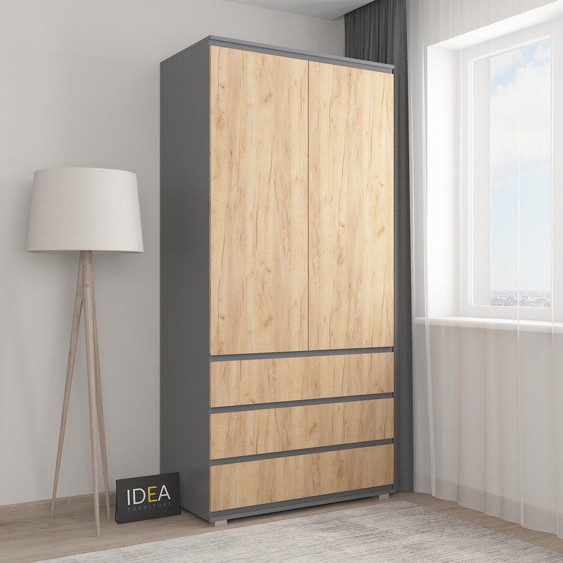 Шафа зі штангою без ручок Б-2 Антрацит Дуб крафт