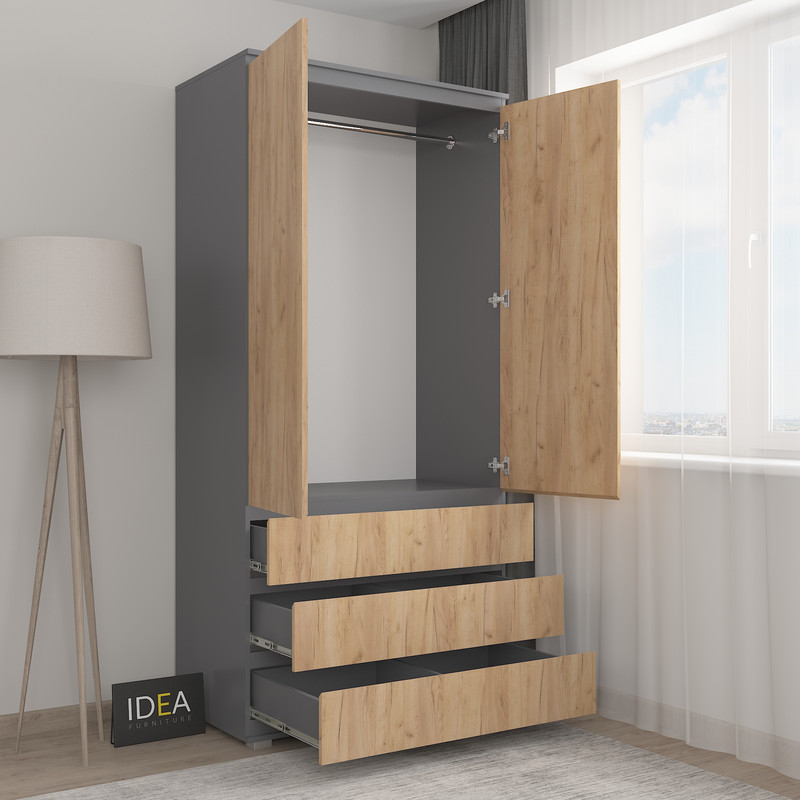 Шафа зі штангою без ручок Б-2 Антрацит Дуб крафт